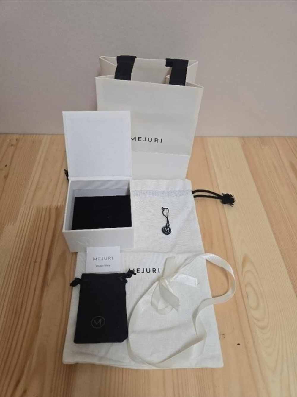 Mejuri White Gift Bag and Pouch Set with Black Accents